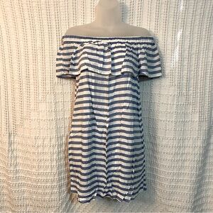 NWT Forever 21 Blue and White Striped Off-the-Shoulder Dress, Size Small